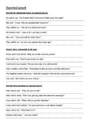 English Worksheet: reported speech