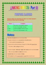 English Worksheet: Linking words part III: purpose & manner clauses