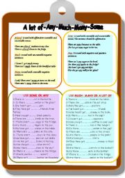 English Worksheet: much many some any a lot of