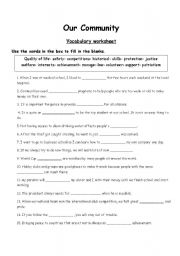 English worksheet: our community