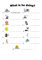 English Worksheet: What is he doing?