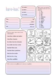 English Worksheet: USING HAVE/HAS