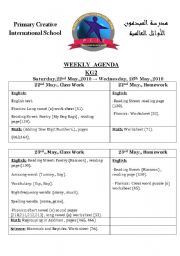 English worksheet: weekly agenda