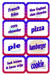 English Worksheet: American Food - Speaking / Matching / Memory Cards 1/2