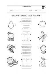 English Worksheet: Fruit - Match, write and colour