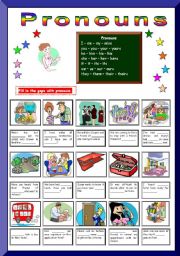 English Worksheet: Pronouns (B/W+KEY)