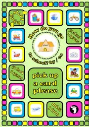 English Worksheet: How do you go to school? by... / on... Means of transport board game + cards + instructions. Fully editable