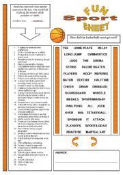 English Worksheet: Fun Sheet Theme: Sport