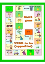 English Worksheet: BOARD GAME  VERB to be (opposites) + B/W + Instructions (fully editable)