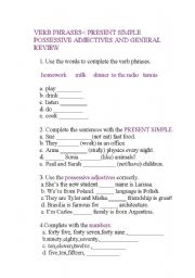 English worksheet: verb phrases and others