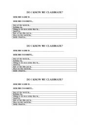 English Worksheet: Do I know my classmate?