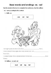 English Worksheet: suffixes -er -est