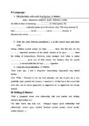 English Worksheet: pocket money family relashionships