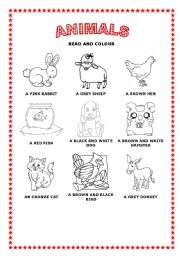 English Worksheet: READ AND COLOUR THE ANIMALS