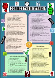 English Worksheet: CORRECT THE MISTAKES 7. BW printer friendly version and anwer key 