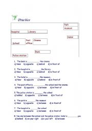 Places in the town&Prepositions of place--Multiple Choice