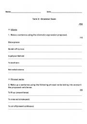English worksheet: Grammar evaluation 1 for secondary 4 students 