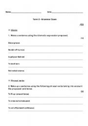 English Worksheet: Grammar evaluation 1 for secondary 4 students 