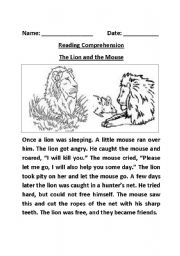 English Worksheet: The Lion and the Mouse