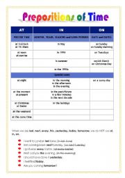 English Worksheet: * PREPOSITIONS OF TIME *