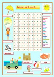 English Worksheet:       SUMMER    WORD SEARCH