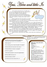 English Worksheet: zeus, hera and io (with key)