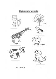English worksheet: My favourite animals