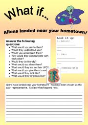 English Worksheet: What if Series 1: What if Aliens landed in your hometown! 