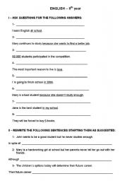 English worksheet: verb tenses, interrogative and conjunctions