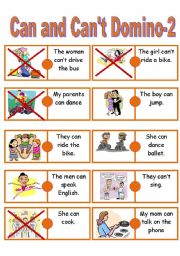 English Worksheet: Can and Cant domino - part 02