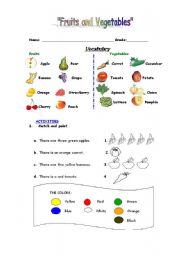 English Worksheet: FRUIT AND VEGETABLES 1 PART