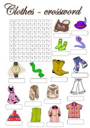 English Worksheet: clothes crossword