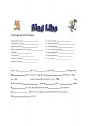 English worksheet: Mad Libs past simple and past continuous