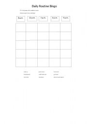 English worksheet: Daily Routine Bingo