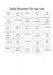 English Worksheet: Daily Routine Tic-Tac-Toe