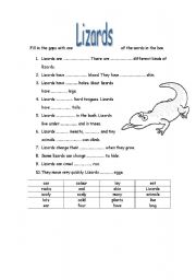 English worksheet: Lizards