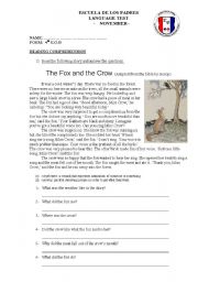 English Worksheet: The Fox and the Crow - Reading Comprehension