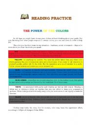 English Worksheet: The power of the colors