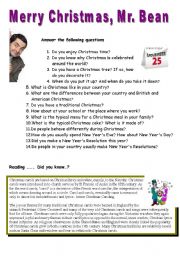 English Worksheet: Merry Christmas Mr Bean - VIDEO SESSION