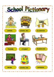 English Worksheet: School Pictionary I