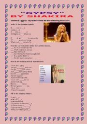 English Worksheet: GYPSY BU SHAKIRA