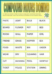 English Worksheet: COMPOUND NOUNS DOMINO