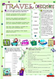 English Worksheet: TRAVEL COLLOCATIONS