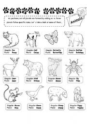 English Worksheet: Animals - Plural Nouns, Page 1 (Editable)