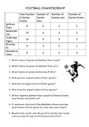 English worksheet: Fraction football problems 