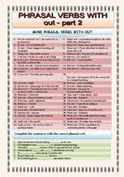 English Worksheet: PHRASAL VERBS: OUT (PART 2/2)