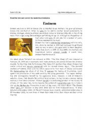 English Worksheet: eminemsentencecorrection