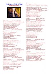 English Worksheet: PUT IN A LOVE SONG - ALICIA KEYS AND BEYONC