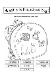 English Worksheet: Whats in the school bag