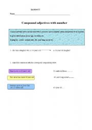 English worksheet: compound adjectives with number